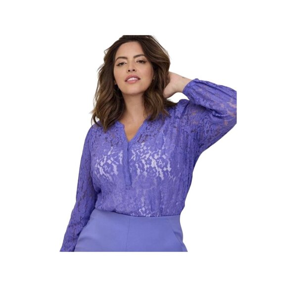 Torrid Womens Harper Lace Tunic Top SZ 2XL 18/20 Purple Long Sleeve Semi Sheer - Picture 11 of 14